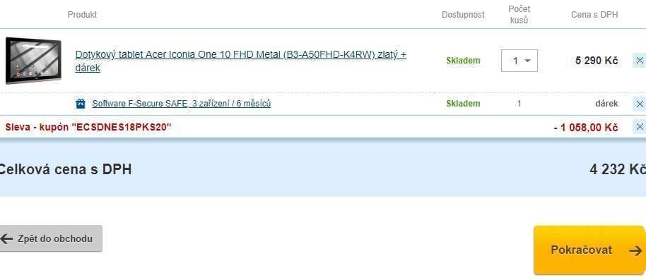 Tablet Acer, 4x 1,5GHz, 2GB RAM, 10"