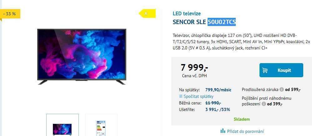 Ultra HD LED TV, 127 cm, Sencor