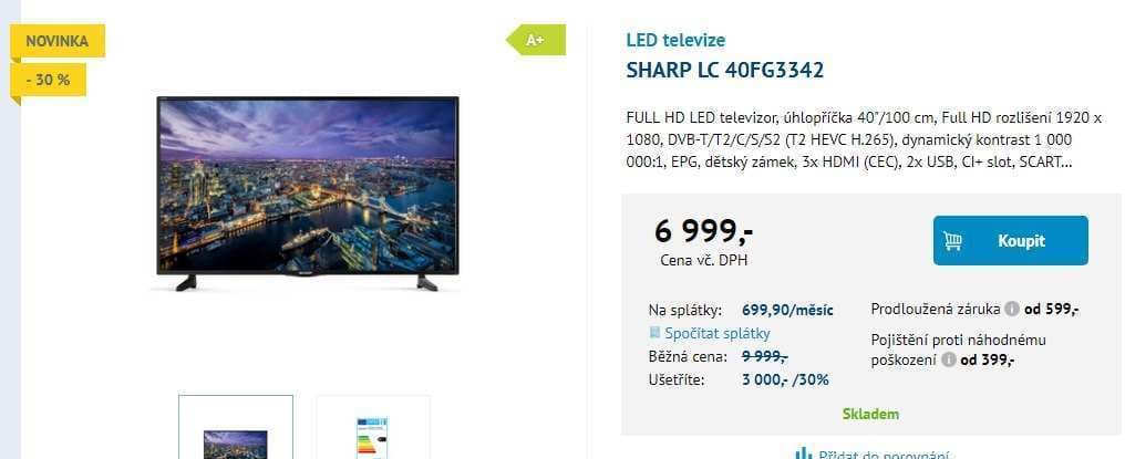 Full HD LED TV, 100 cm, Sharp