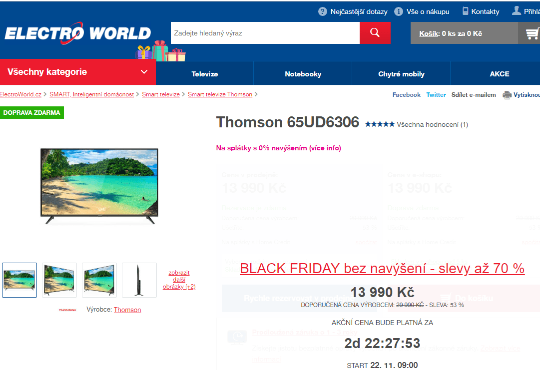 Ultra HD TV, HDR, Smart, 165 cm, Thomson