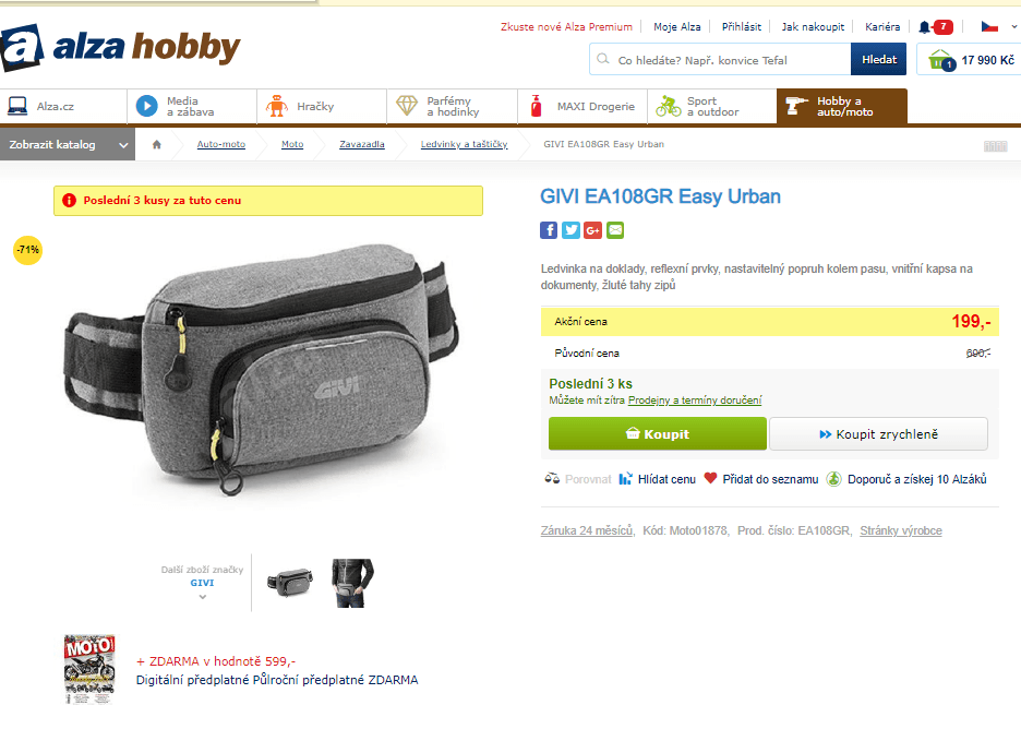 Motorkářská ledvinka Givi 11×25×14 cm