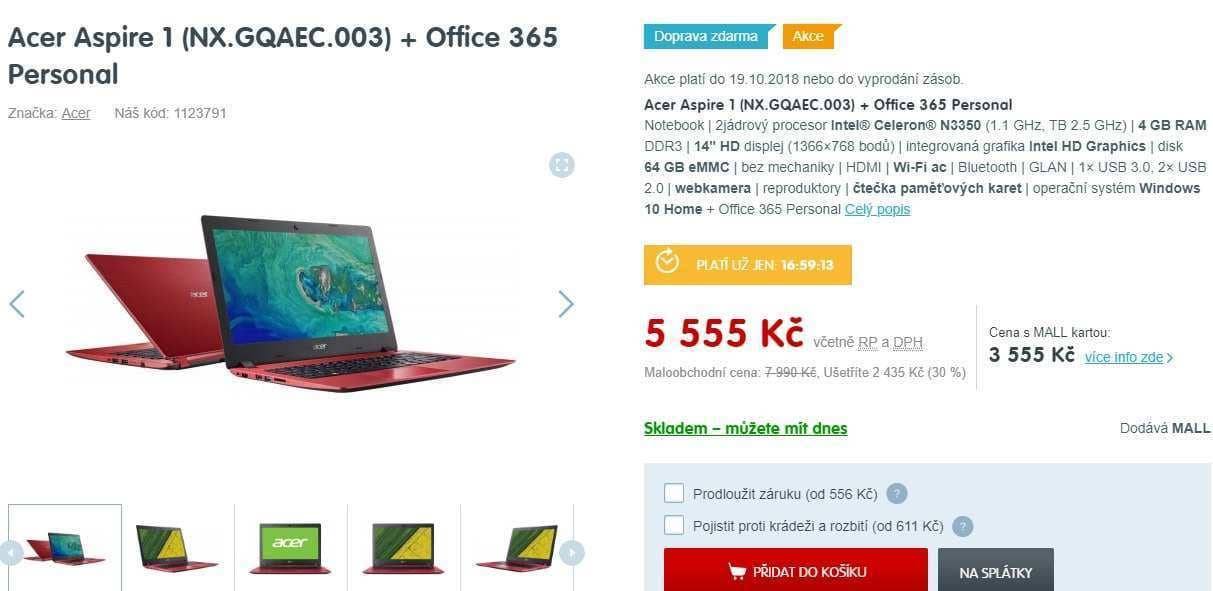 Acer, až 2,4 GHz, 4 GB RAM, 14"