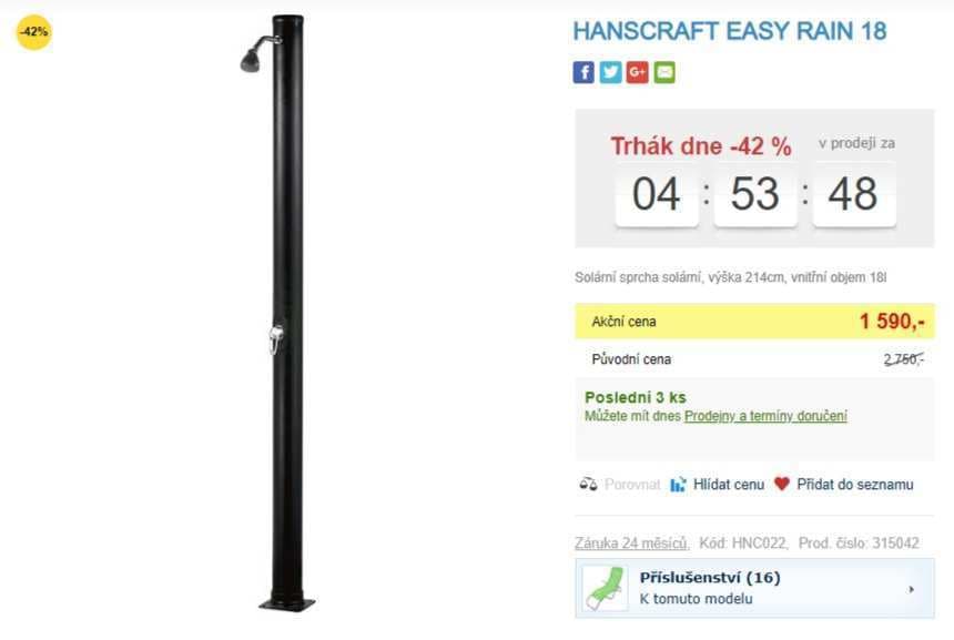 Solární sprcha Hanscraft EASY RAIN 18 l.