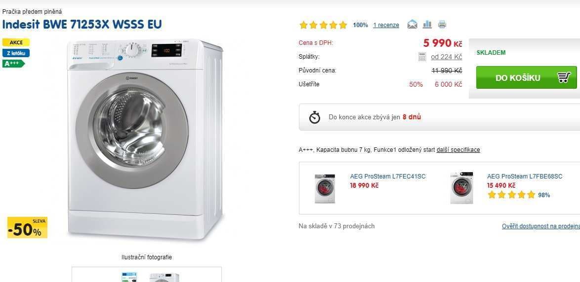 Pračka Indesit, 7kg, 1200 ot., A+++