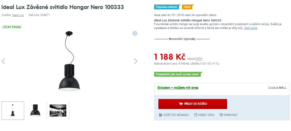 Závěsné svítidlo Ideal Lux Hangar Nero