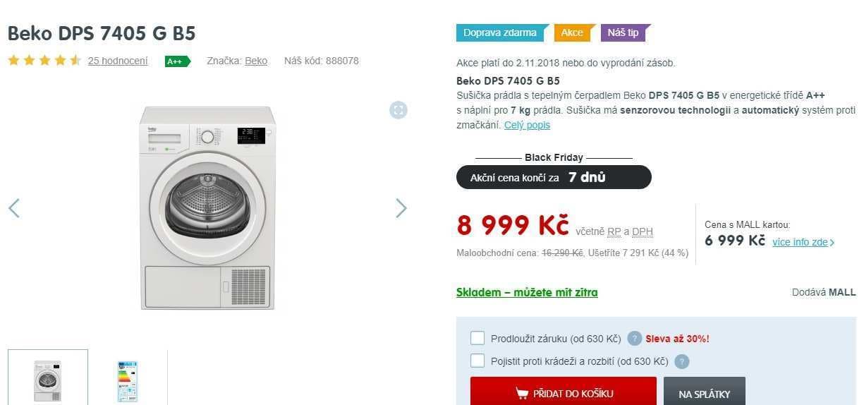 Kondenzační sušička Beko, 7kg, A++