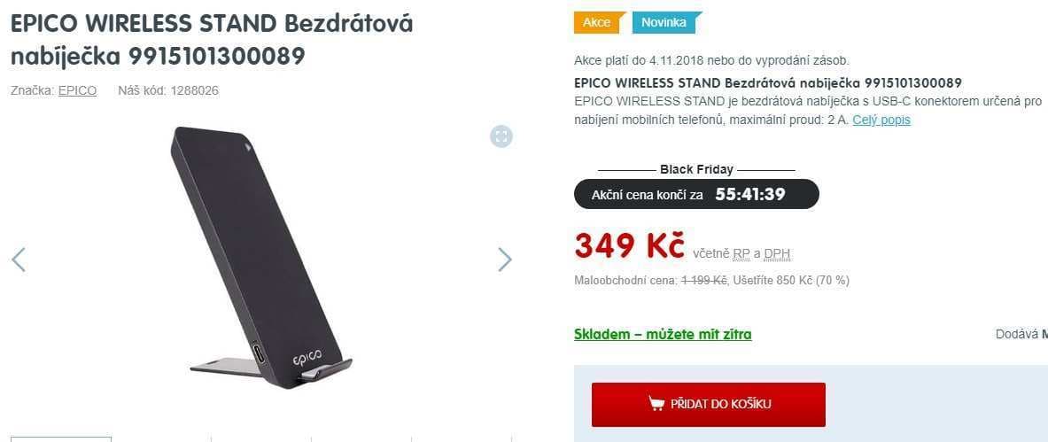 Bezdrátová nabíječka s USB-C Epico