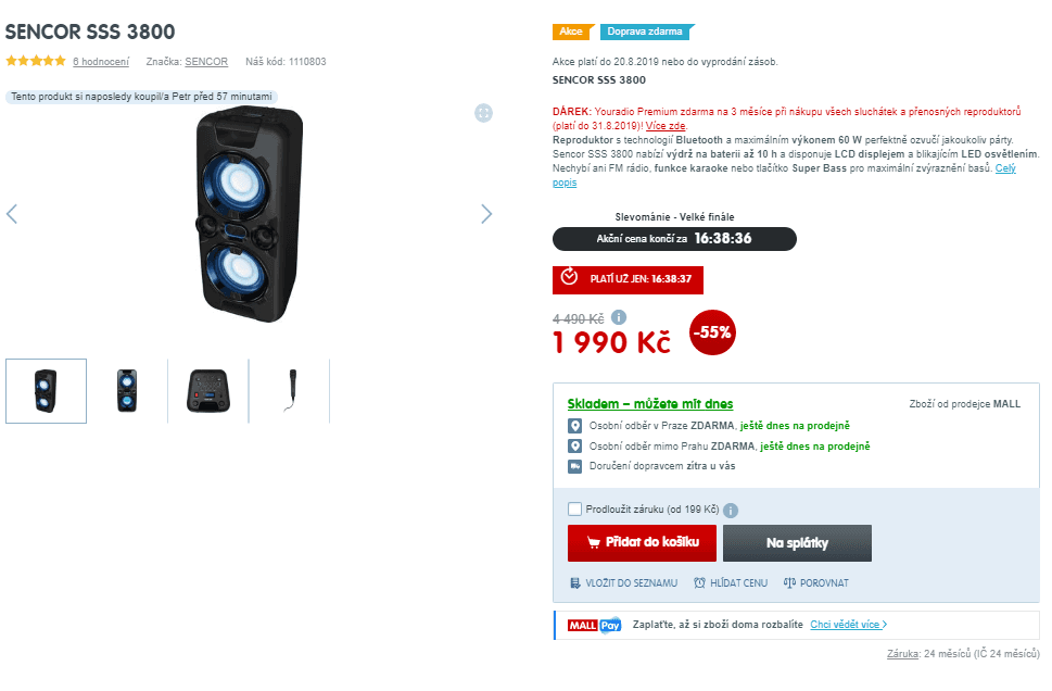 BT reproduktor Sencor, 60W, LED světla
