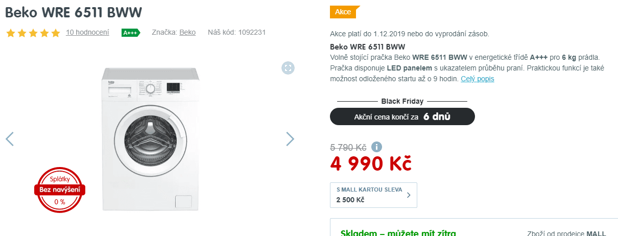 Pračka Beko, 6kg, 1000 ot., A+++