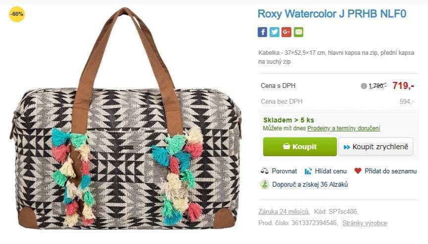 Velká kabelka Roxy Watercolor, 53x38 cm