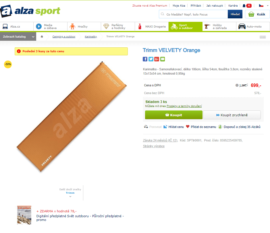 Samonafukovací karimatka Trimm Velvety