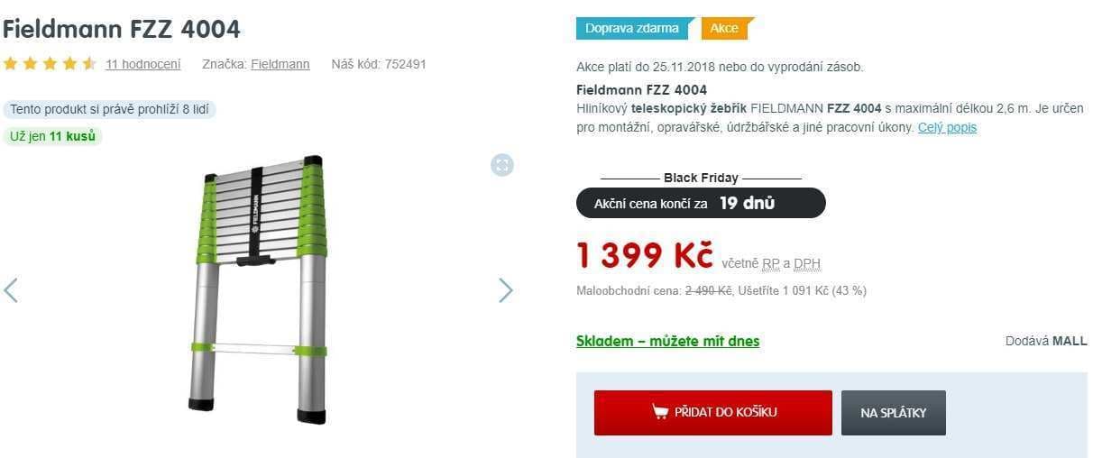 Teleskopický žebřík 2,6 metru Fieldmann