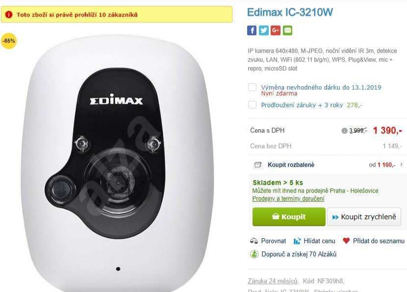 Vnitřní kamera Edimax, audio, repro, Wifi