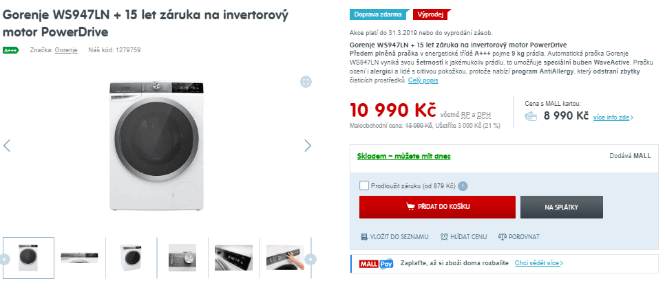 Gorenje Wave, 9kg, 1400 ot., A+++, technologie