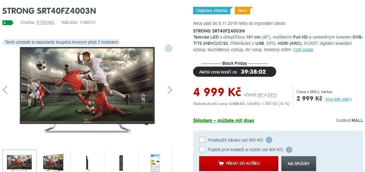Full HD LED TV, 101 cm, Strong