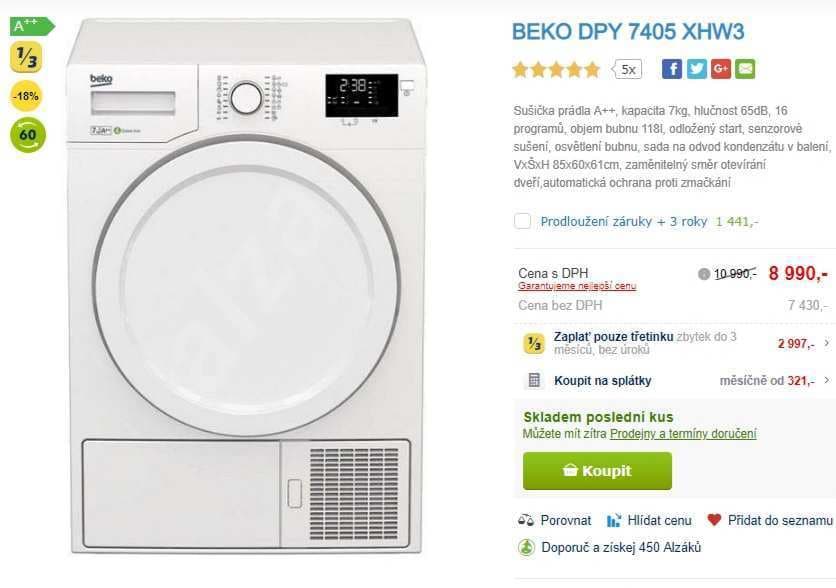 Sušička prádla Beko, 7kg, A++