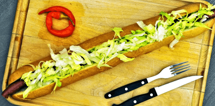 Půlmetrový burzovní hotdog (250 g)