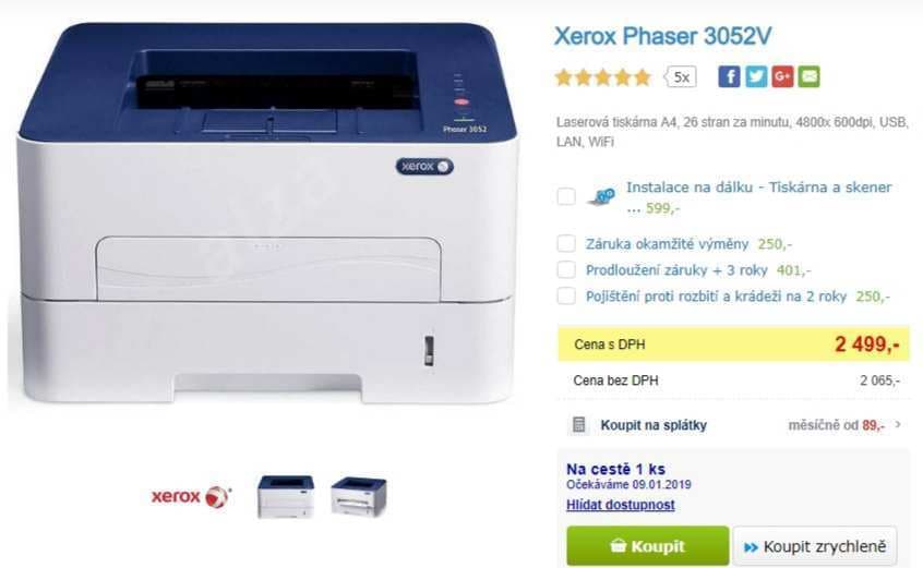 ČB laserová tiskárna Xerox Phaser, Wifi