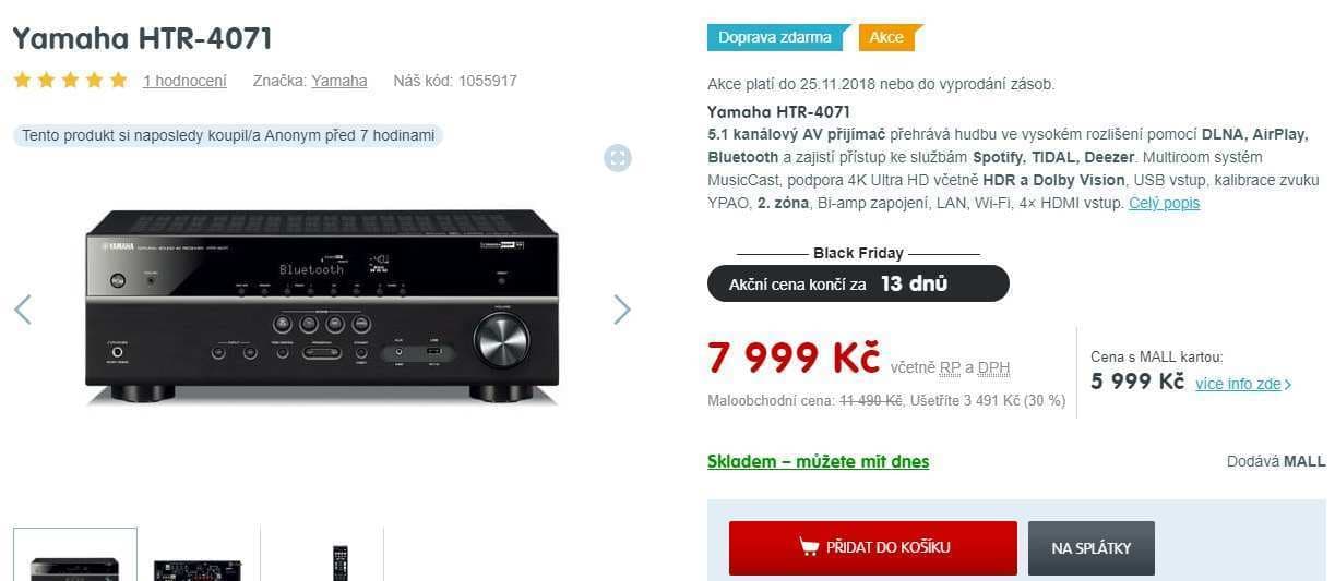 5.1 kanálový AV přijímač Yamaha HTR-4071
