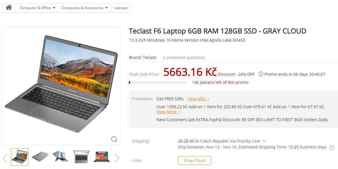 Teclast, až 2,2GHz, 6GB RAM, 13,3"