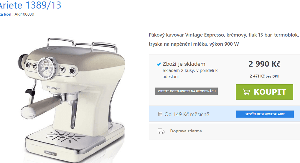 Pákové espresso Ariete, mletá káva i ESE pody