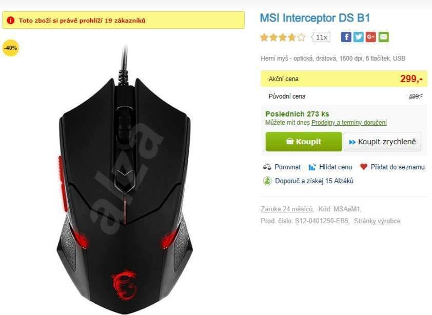 Herní myš MSI Interceptor DS B1