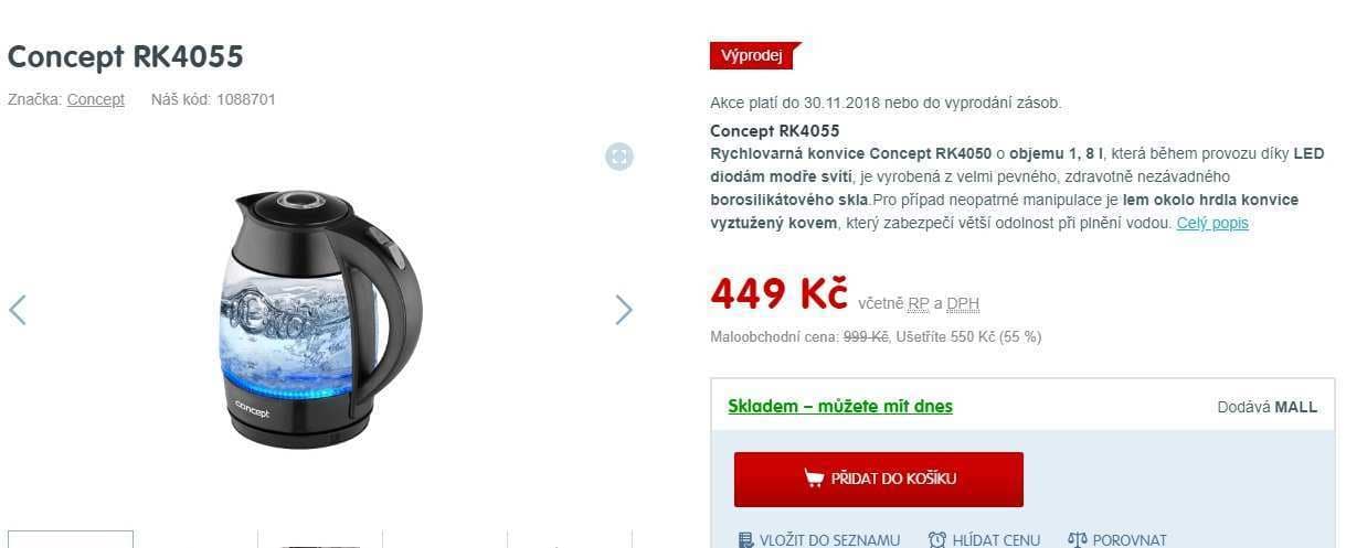 Rychlovarná konvice s LED světlem Concept