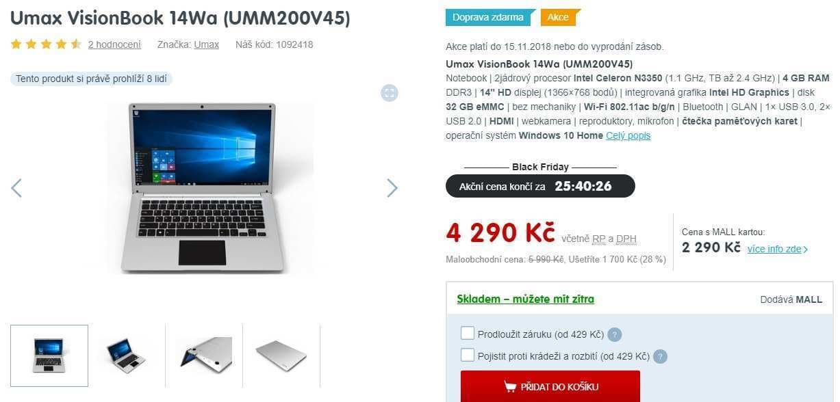 Umax, 2,4GHz, 4GB RAM, 14,1", 1,2kg