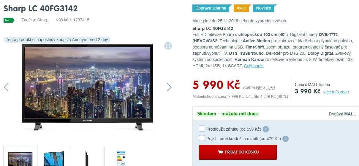Full HD LED TV, 102cm, Sharp, Harman
