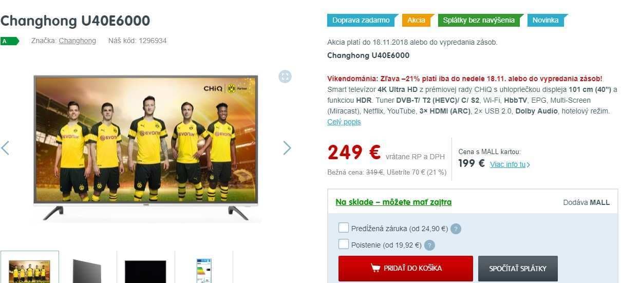 Ultra HD TV, HDR, Smart, 101cm, Changhong