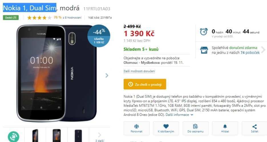 Nokia, 4x 1,1GHz, 1GB RAM, 4,5", LTE