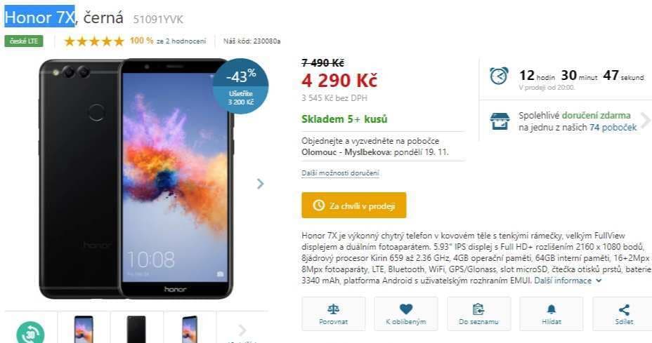 Honor 7X, 8x 2,36GHz, 4GB RAM, 5,93"