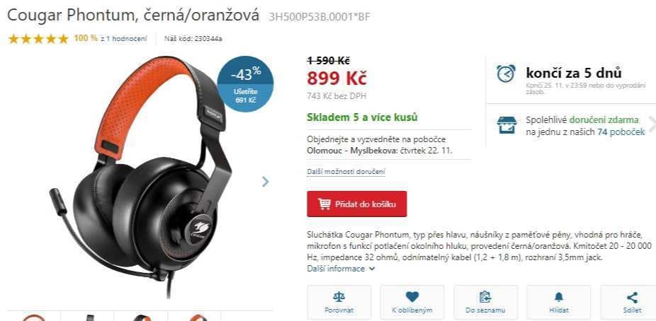 Herní sluchátka Cougar Phontum 