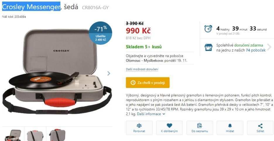 Přenosný gramofon Crosley Messenger