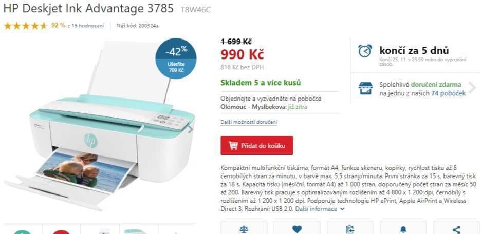 Barevná, inkoustová multifunkce HP