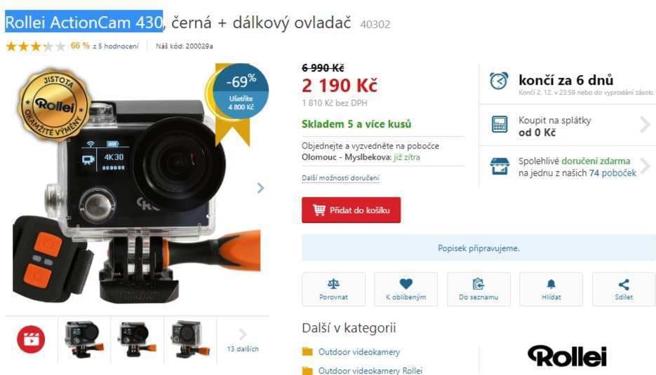 Rollei ActionCam 430 + ovladač