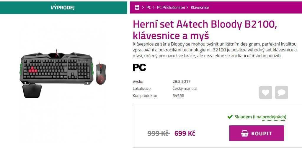 Herní set klávesnice a myši A4Tech Bloody B2100