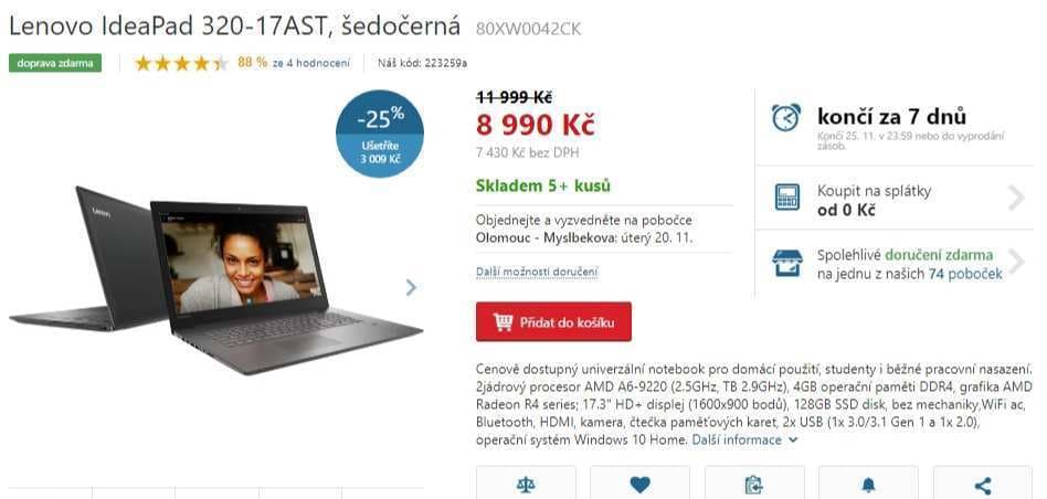 Lenovo, až 2,9GHz, 4GB RAM, 17,3"