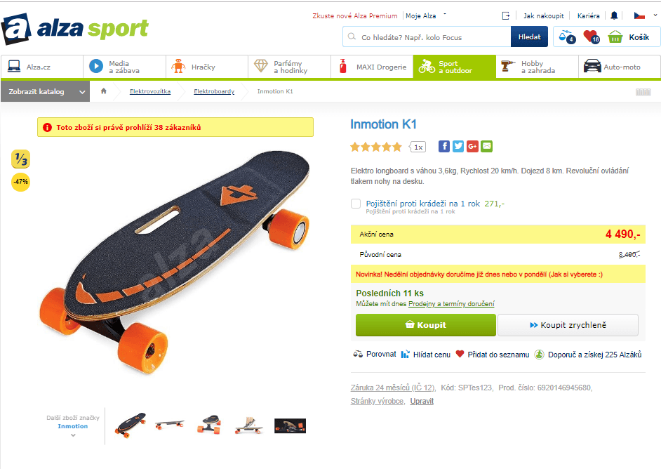 Elektro longboard Inmotion K1