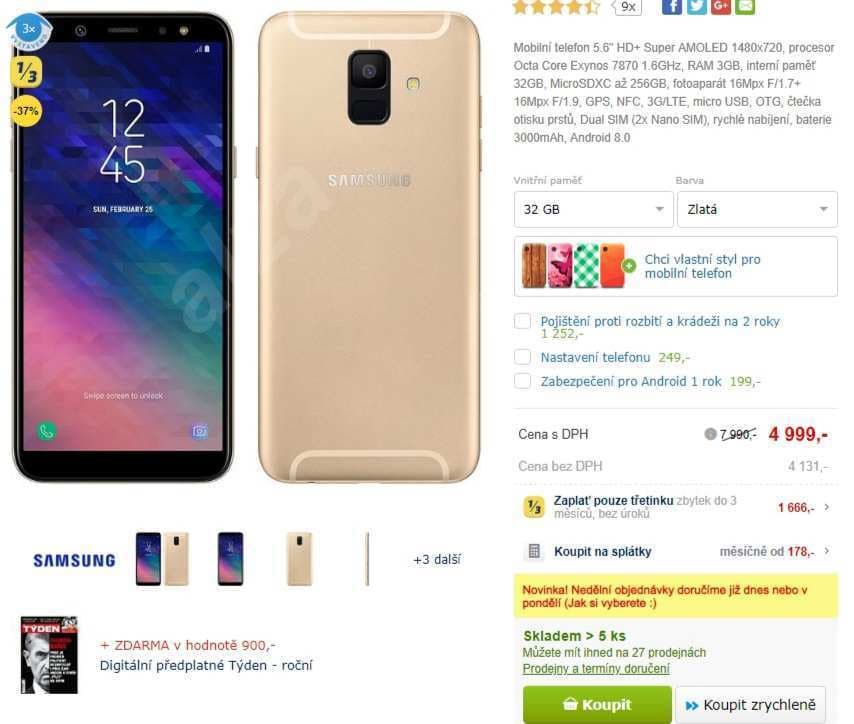 Samsung A6, 8x 1,6GHz, 3GB RAM, 5,6"