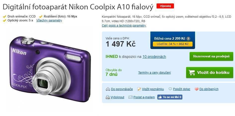 Nikon Coolpix A10, 16,1MPx, 5x zoom