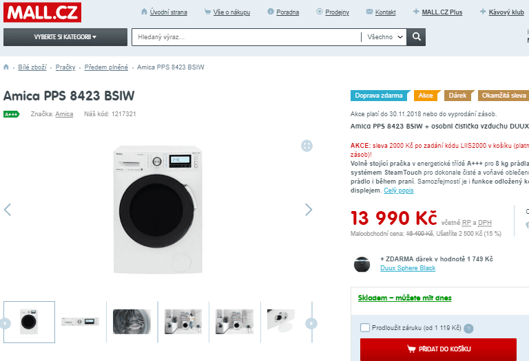 Pračka Amica, A+++, 8 kg, 1400 ot., Add+