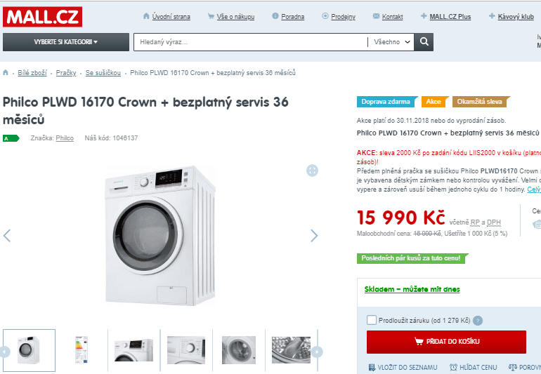 Pračka se sušičkou Philco, 10/7 kg, 1600 ot.