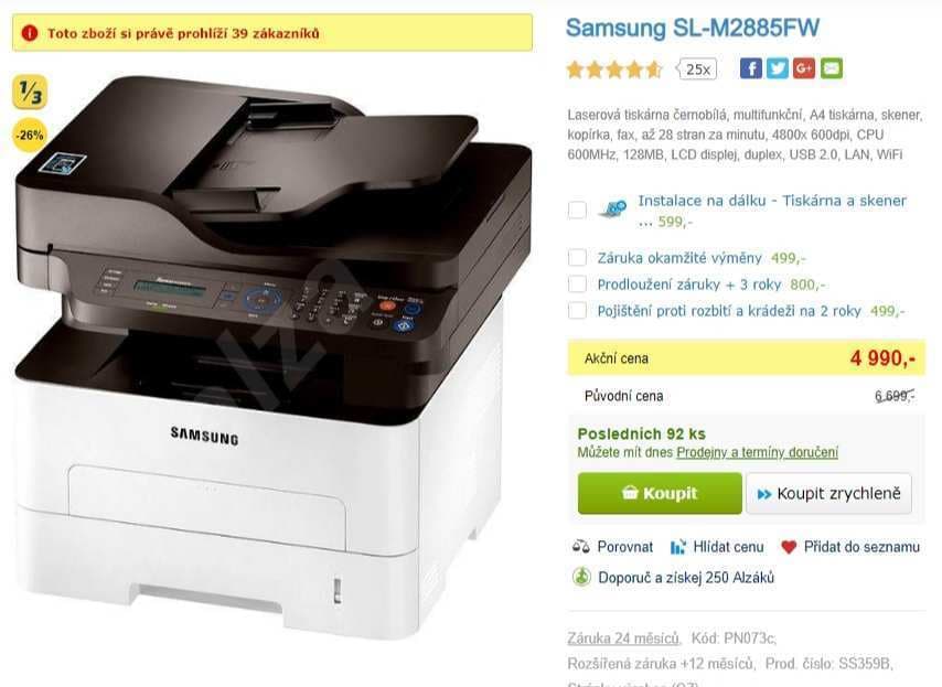 Laserová ČB multifunkce Samsung, Wifi, NFC