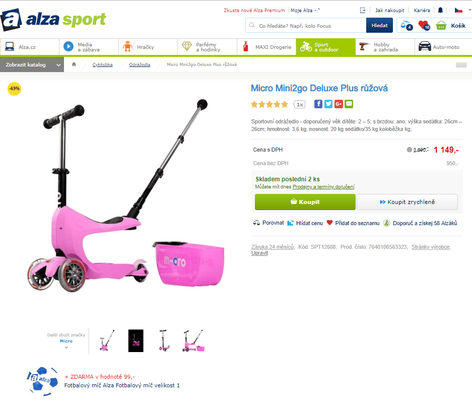 Odrážedlo/koloběžka Micro Mini2go Deluxe Plus