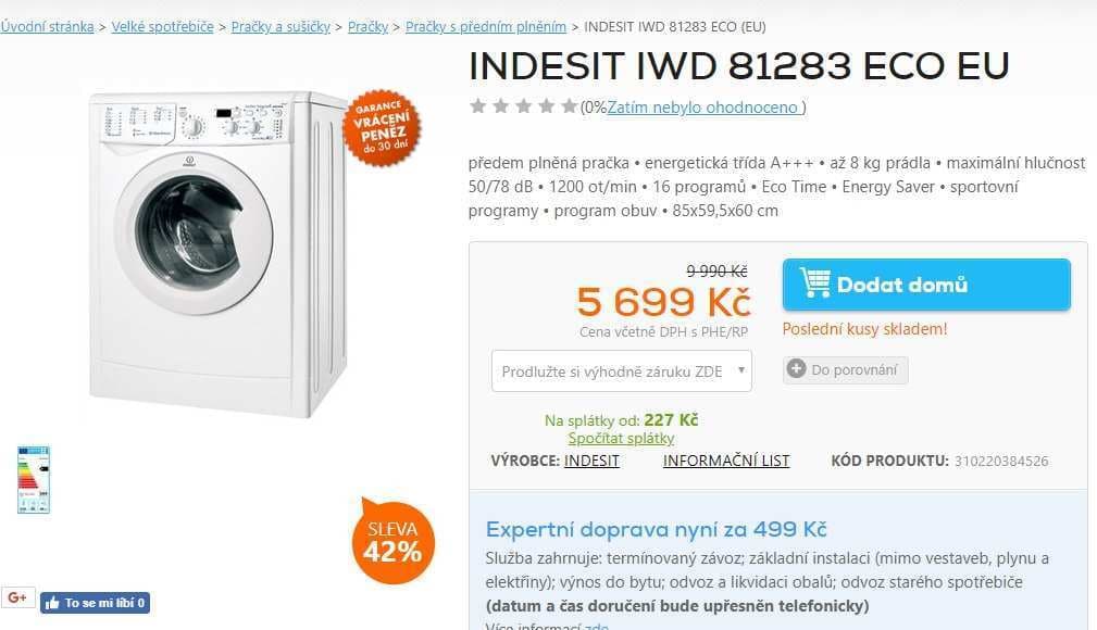 Pračka Indesit, 8kg, 1200 ot., A+++