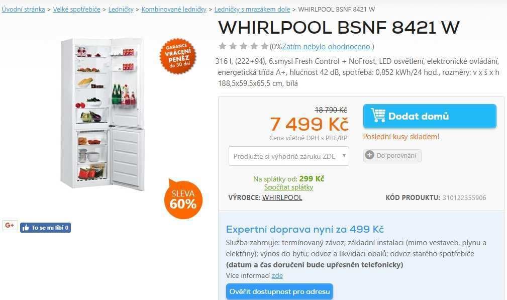 Lednice Whirlpool, no frost, 189 cm, A+