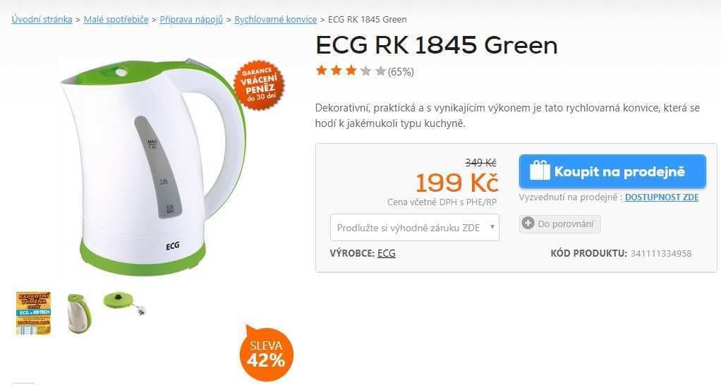 Rychlovarná konvice ECG, 1,8 litru 