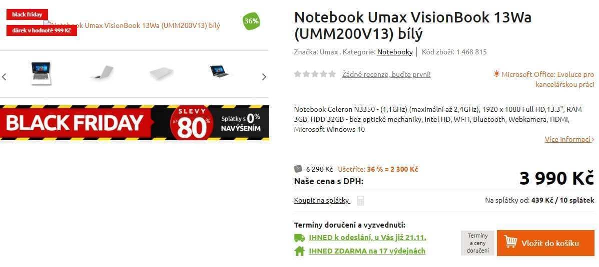 Umax, 2,4GHz, 3GB RAM, 13,3", 1,1kg