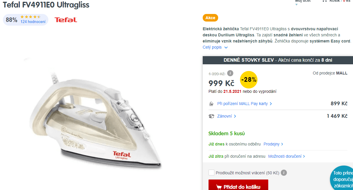 Napařovací žehlička Tefal FV4911E0